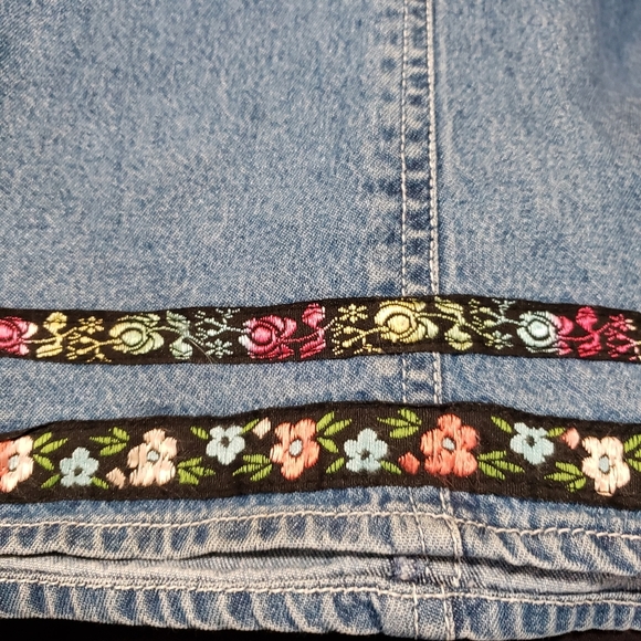 VINTAGE AGAPO Denim Dress Jumper Floral Embroidery Sz Large - Picture 8 of 8